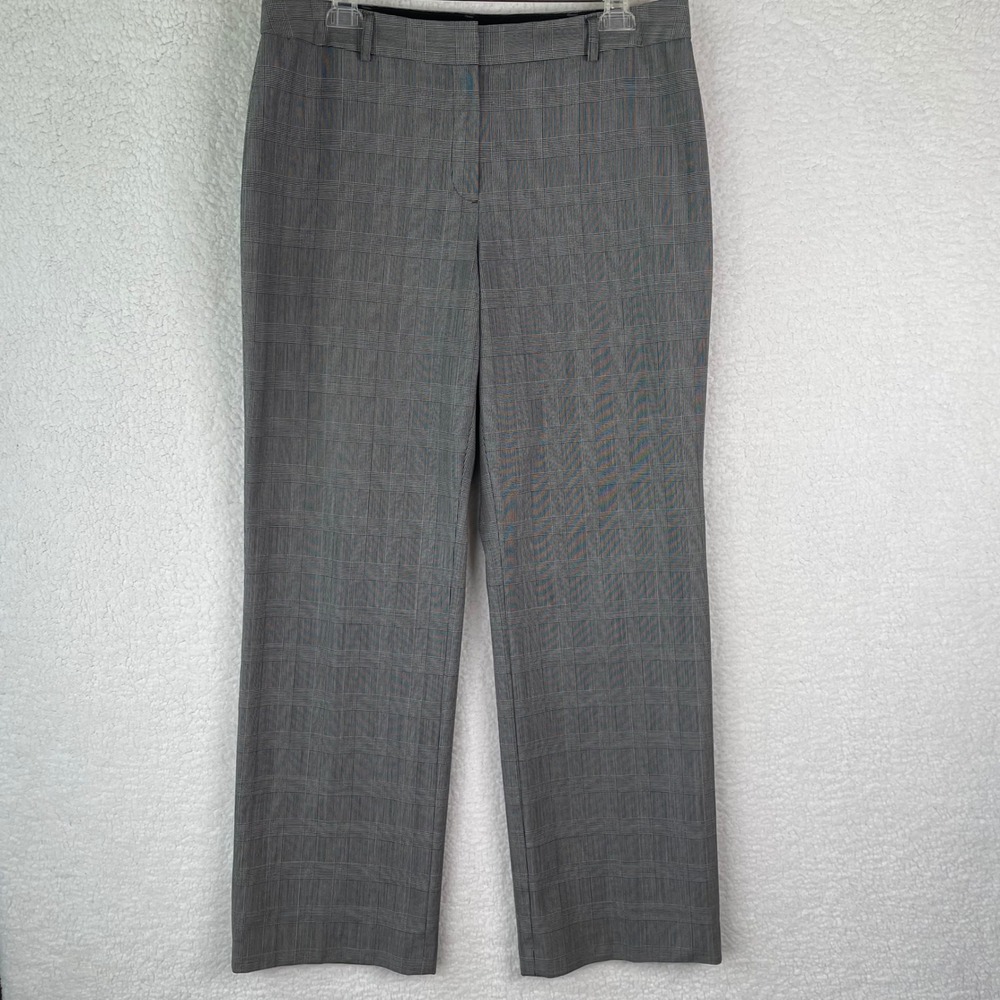 Jones New York Platinum Grey Glen Plaid Stretch Wool Dress Pants Womens 14